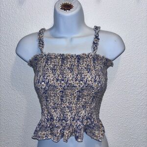 Free People Blue and Cream Floral Camisole